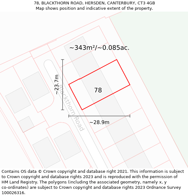 78, BLACKTHORN ROAD, HERSDEN, CANTERBURY, CT3 4GB: Plot and title map