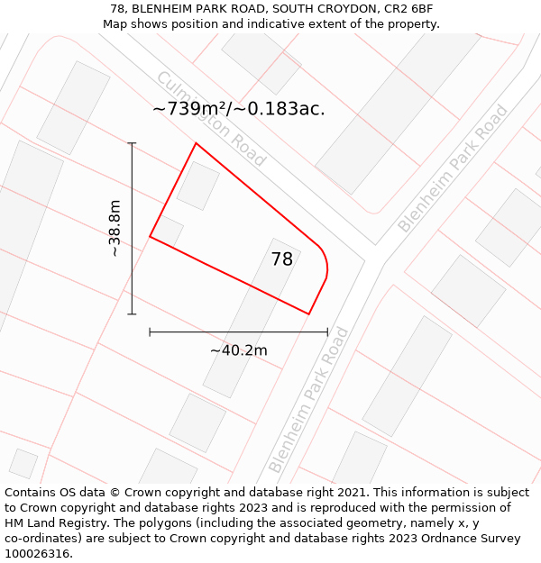 78, BLENHEIM PARK ROAD, SOUTH CROYDON, CR2 6BF: Plot and title map