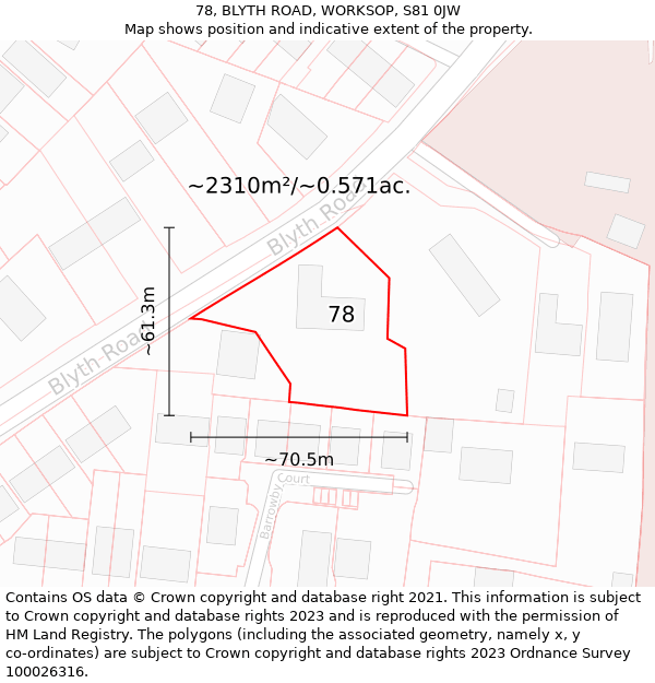 78, BLYTH ROAD, WORKSOP, S81 0JW: Plot and title map