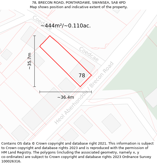 78, BRECON ROAD, PONTARDAWE, SWANSEA, SA8 4PD: Plot and title map