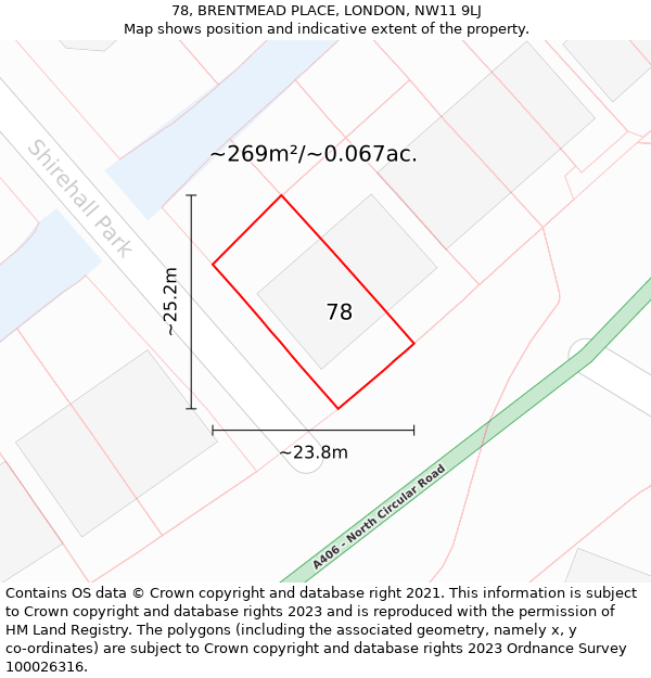 78, BRENTMEAD PLACE, LONDON, NW11 9LJ: Plot and title map