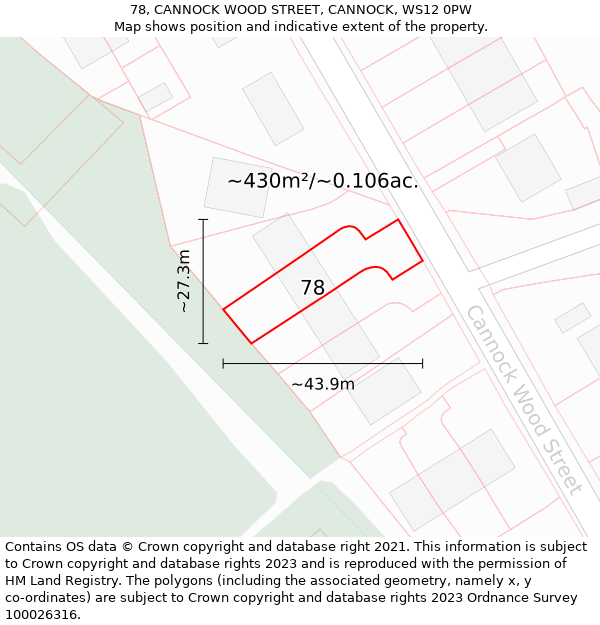 78, CANNOCK WOOD STREET, CANNOCK, WS12 0PW: Plot and title map