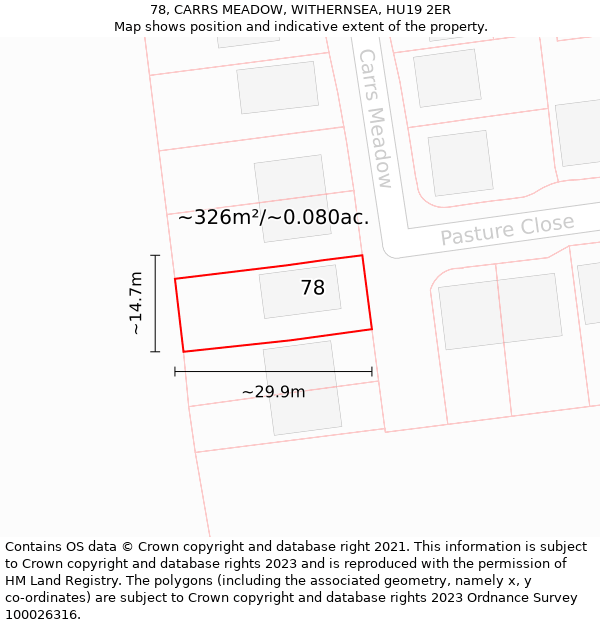 78, CARRS MEADOW, WITHERNSEA, HU19 2ER: Plot and title map