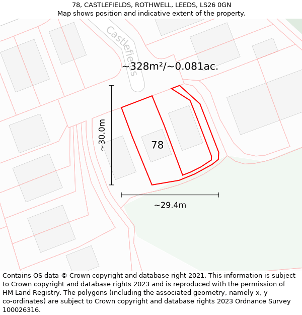 78, CASTLEFIELDS, ROTHWELL, LEEDS, LS26 0GN: Plot and title map