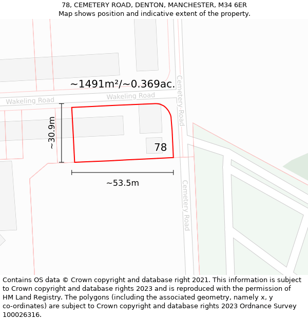 78, CEMETERY ROAD, DENTON, MANCHESTER, M34 6ER: Plot and title map