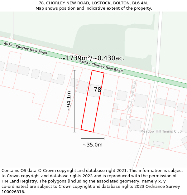 78, CHORLEY NEW ROAD, LOSTOCK, BOLTON, BL6 4AL: Plot and title map