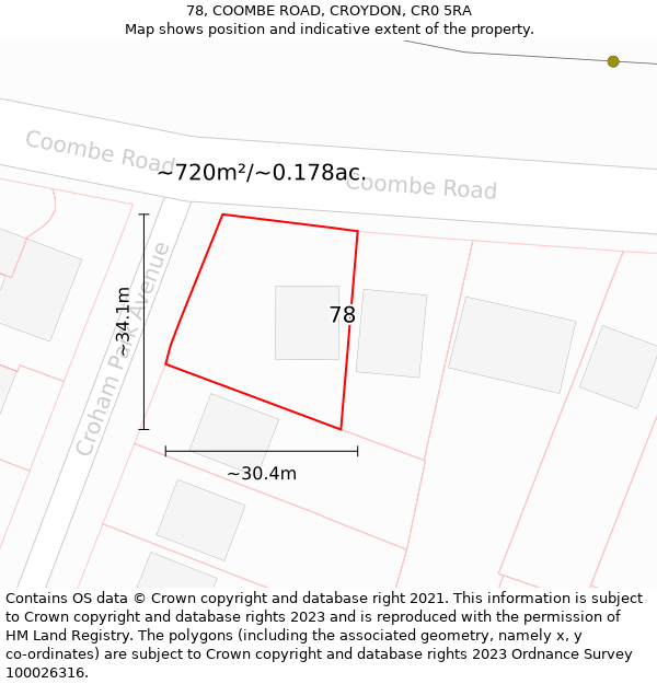 78, COOMBE ROAD, CROYDON, CR0 5RA: Plot and title map