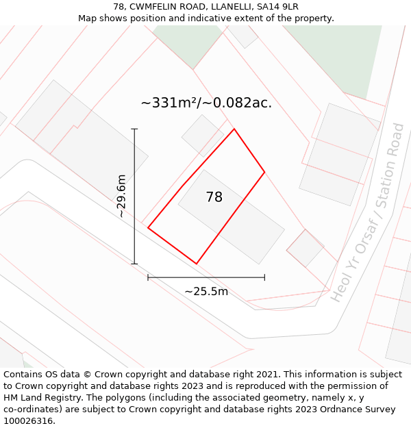 78, CWMFELIN ROAD, LLANELLI, SA14 9LR: Plot and title map