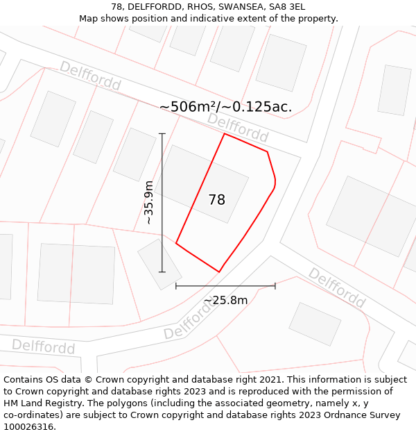 78, DELFFORDD, RHOS, SWANSEA, SA8 3EL: Plot and title map