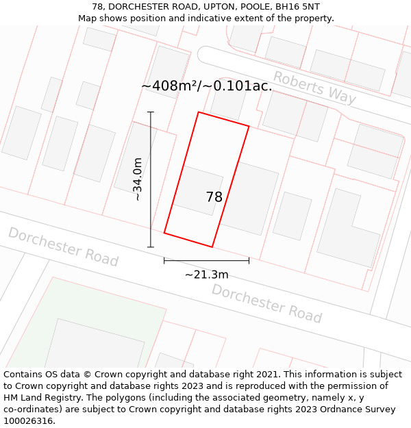 78, DORCHESTER ROAD, UPTON, POOLE, BH16 5NT: Plot and title map