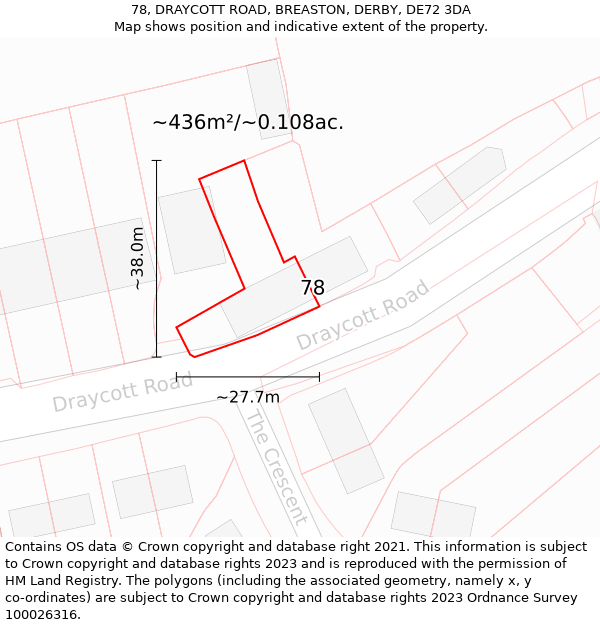 78, DRAYCOTT ROAD, BREASTON, DERBY, DE72 3DA: Plot and title map