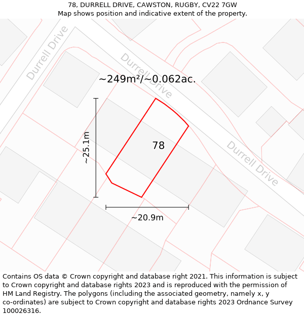 78, DURRELL DRIVE, CAWSTON, RUGBY, CV22 7GW: Plot and title map