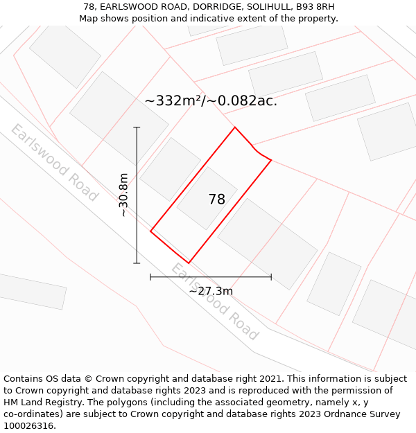 78, EARLSWOOD ROAD, DORRIDGE, SOLIHULL, B93 8RH: Plot and title map