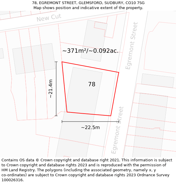 78, EGREMONT STREET, GLEMSFORD, SUDBURY, CO10 7SG: Plot and title map