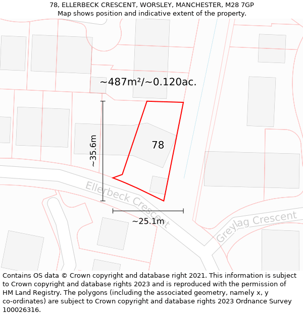 78, ELLERBECK CRESCENT, WORSLEY, MANCHESTER, M28 7GP: Plot and title map