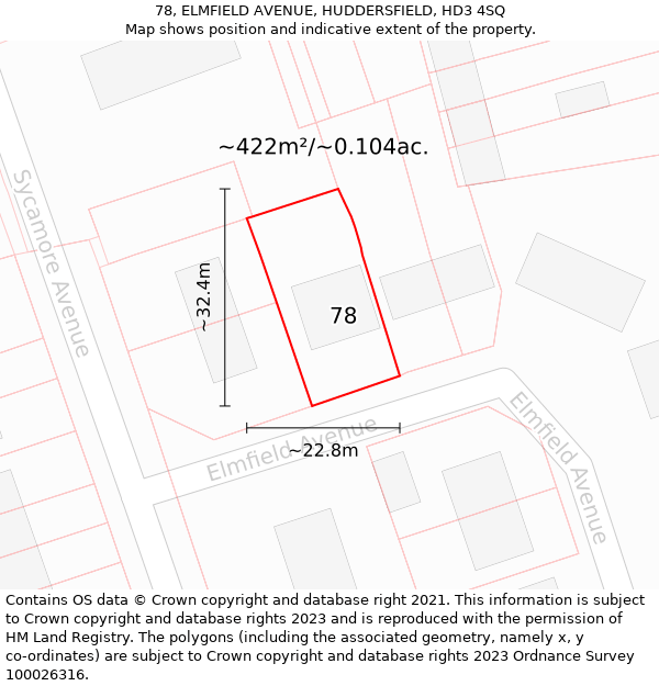 78, ELMFIELD AVENUE, HUDDERSFIELD, HD3 4SQ: Plot and title map