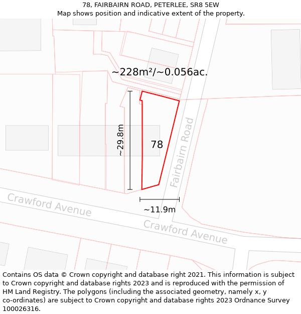 78, FAIRBAIRN ROAD, PETERLEE, SR8 5EW: Plot and title map