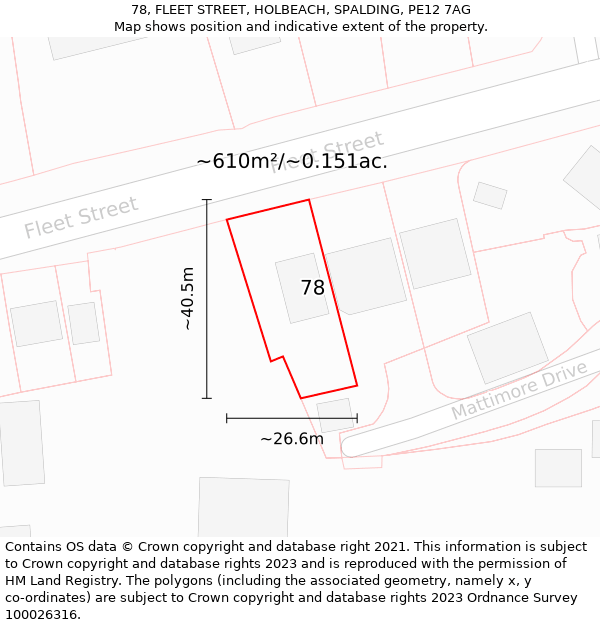 78, FLEET STREET, HOLBEACH, SPALDING, PE12 7AG: Plot and title map