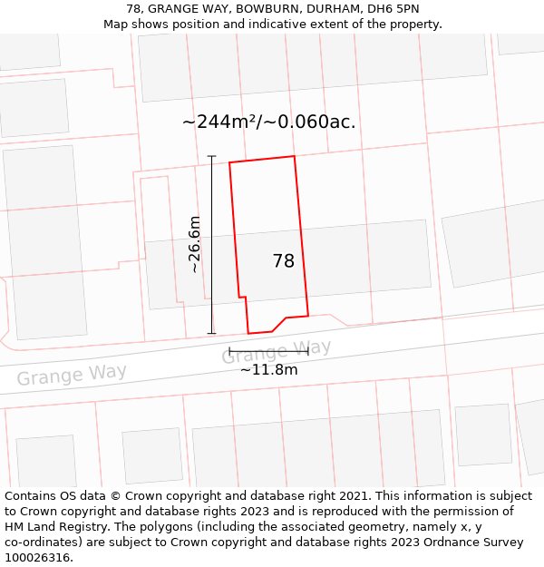 78, GRANGE WAY, BOWBURN, DURHAM, DH6 5PN: Plot and title map