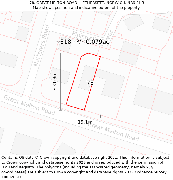 78, GREAT MELTON ROAD, HETHERSETT, NORWICH, NR9 3HB: Plot and title map