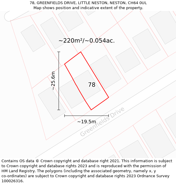 78, GREENFIELDS DRIVE, LITTLE NESTON, NESTON, CH64 0UL: Plot and title map