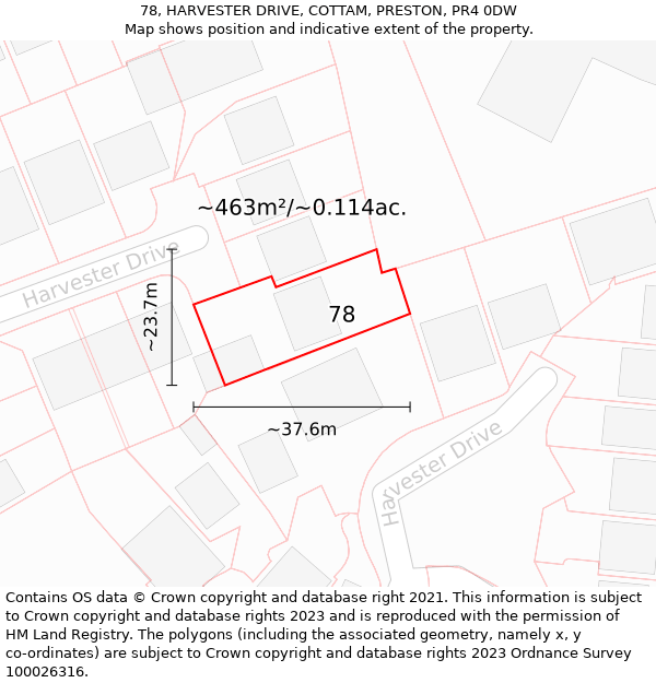 78, HARVESTER DRIVE, COTTAM, PRESTON, PR4 0DW: Plot and title map