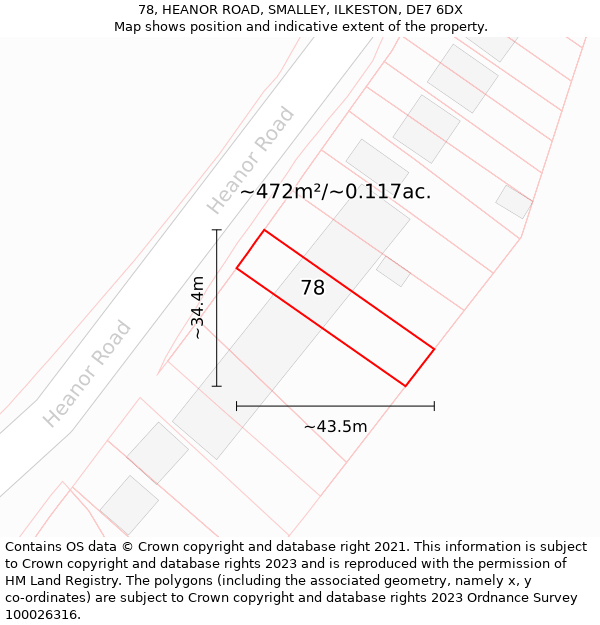 78, HEANOR ROAD, SMALLEY, ILKESTON, DE7 6DX: Plot and title map