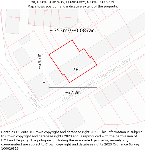 78, HEATHLAND WAY, LLANDARCY, NEATH, SA10 6FS: Plot and title map