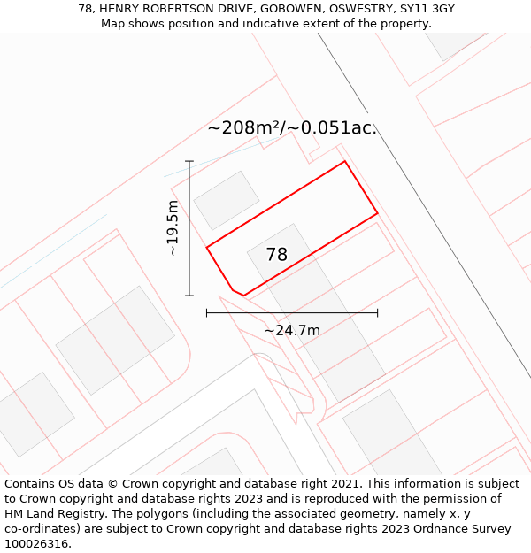 78, HENRY ROBERTSON DRIVE, GOBOWEN, OSWESTRY, SY11 3GY: Plot and title map