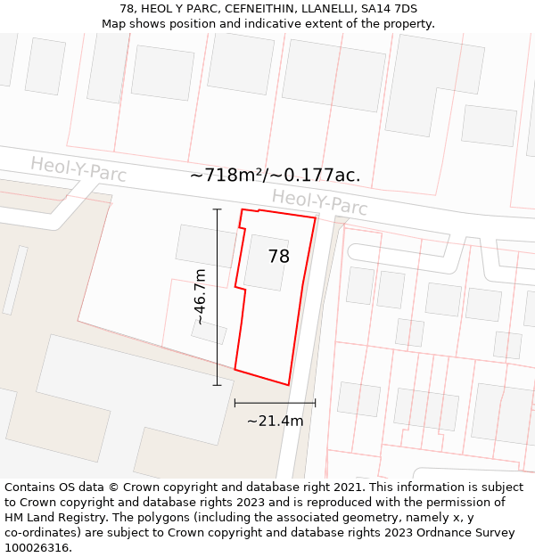 78, HEOL Y PARC, CEFNEITHIN, LLANELLI, SA14 7DS: Plot and title map