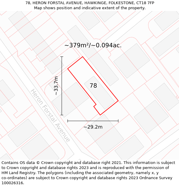 78, HERON FORSTAL AVENUE, HAWKINGE, FOLKESTONE, CT18 7FP: Plot and title map