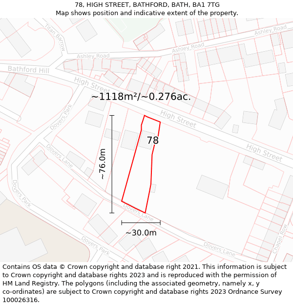 78, HIGH STREET, BATHFORD, BATH, BA1 7TG: Plot and title map