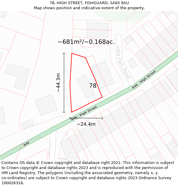 78, HIGH STREET, FISHGUARD, SA65 9AU: Plot and title map