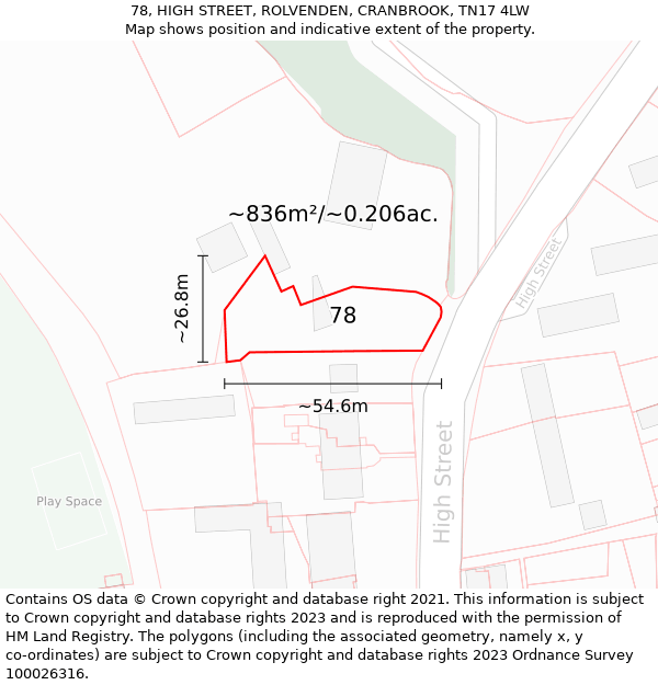 78, HIGH STREET, ROLVENDEN, CRANBROOK, TN17 4LW: Plot and title map