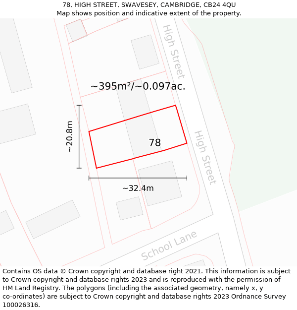 78, HIGH STREET, SWAVESEY, CAMBRIDGE, CB24 4QU: Plot and title map