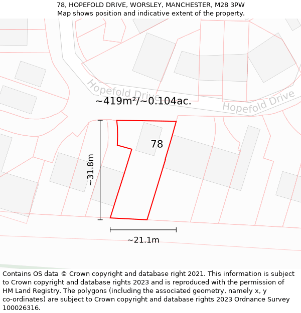 78, HOPEFOLD DRIVE, WORSLEY, MANCHESTER, M28 3PW: Plot and title map