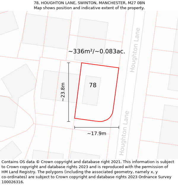 78, HOUGHTON LANE, SWINTON, MANCHESTER, M27 0BN: Plot and title map