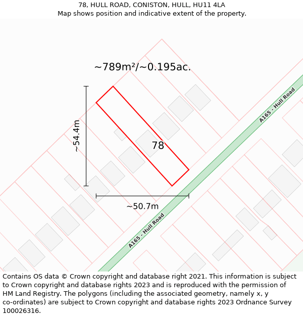 78, HULL ROAD, CONISTON, HULL, HU11 4LA: Plot and title map