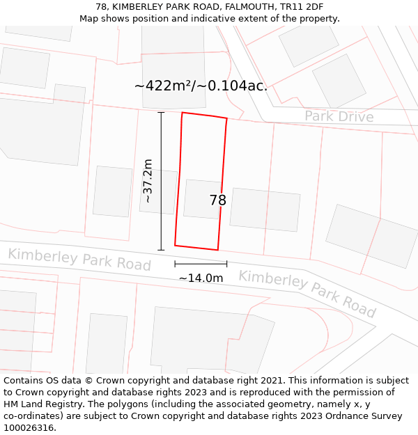 78, KIMBERLEY PARK ROAD, FALMOUTH, TR11 2DF: Plot and title map