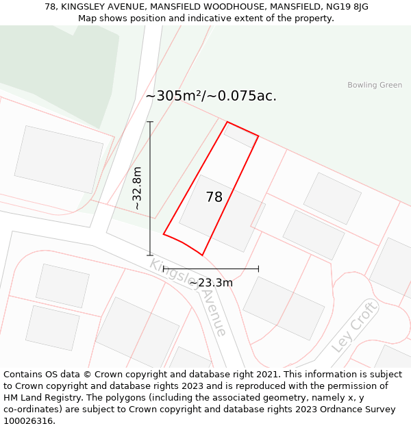 78, KINGSLEY AVENUE, MANSFIELD WOODHOUSE, MANSFIELD, NG19 8JG: Plot and title map