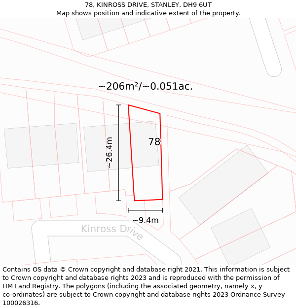 78, KINROSS DRIVE, STANLEY, DH9 6UT: Plot and title map