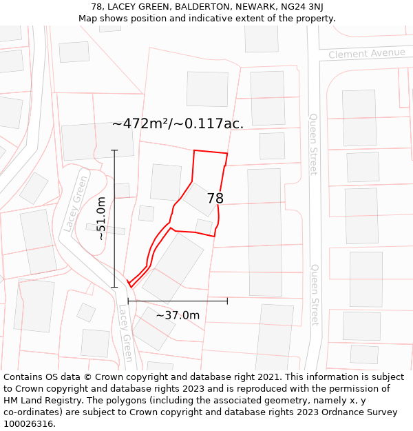 78, LACEY GREEN, BALDERTON, NEWARK, NG24 3NJ: Plot and title map