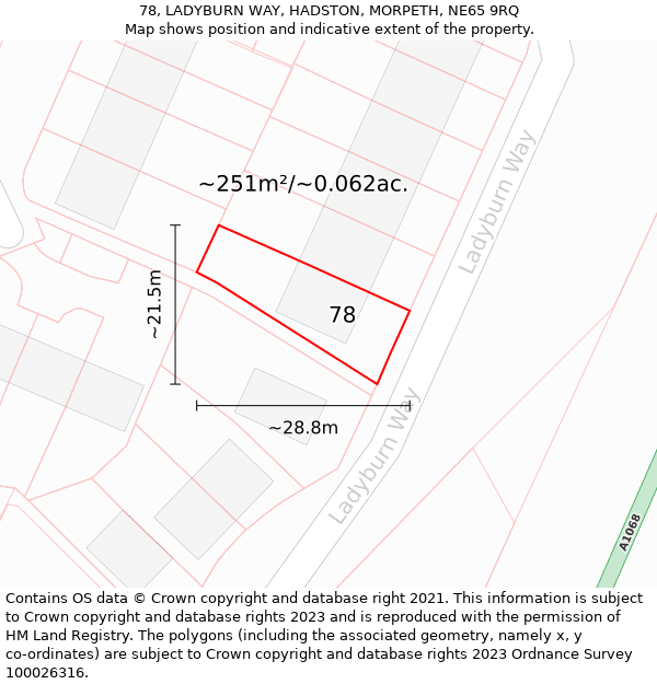 78, LADYBURN WAY, HADSTON, MORPETH, NE65 9RQ: Plot and title map