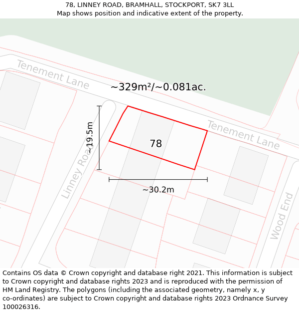 78, LINNEY ROAD, BRAMHALL, STOCKPORT, SK7 3LL: Plot and title map