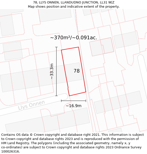 78, LLYS ONNEN, LLANDUDNO JUNCTION, LL31 9EZ: Plot and title map