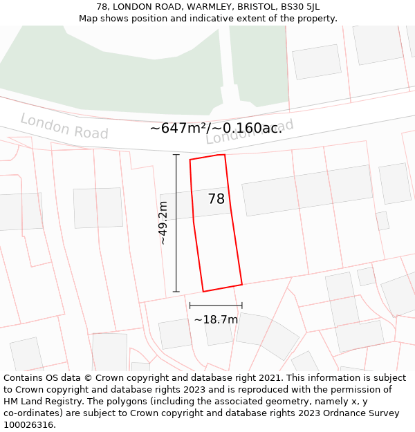 78, LONDON ROAD, WARMLEY, BRISTOL, BS30 5JL: Plot and title map