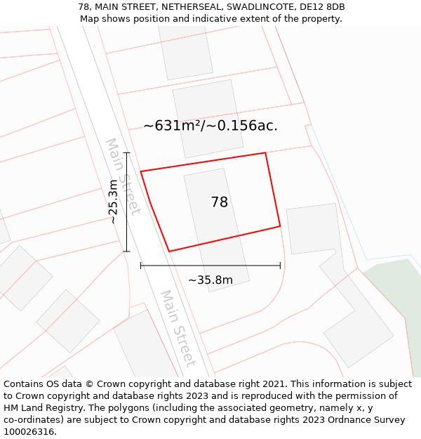 78, MAIN STREET, NETHERSEAL, SWADLINCOTE, DE12 8DB: Plot and title map