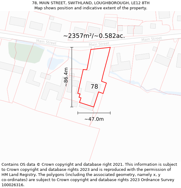78, MAIN STREET, SWITHLAND, LOUGHBOROUGH, LE12 8TH: Plot and title map