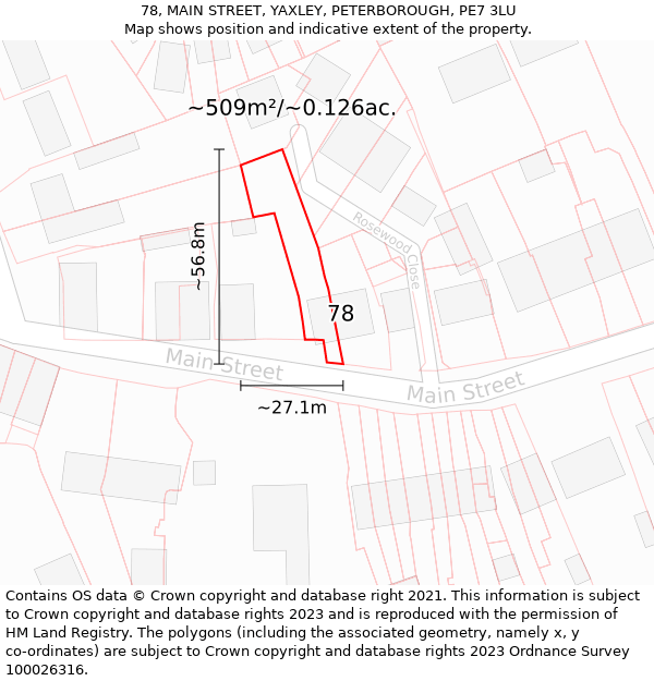 78, MAIN STREET, YAXLEY, PETERBOROUGH, PE7 3LU: Plot and title map