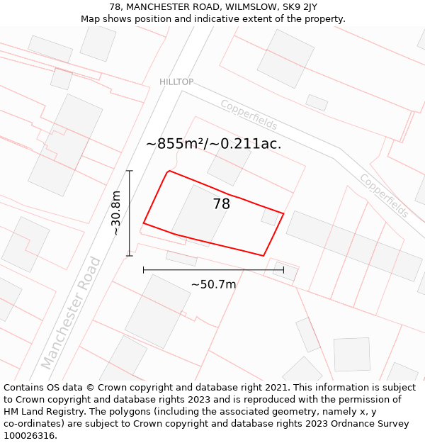 78, MANCHESTER ROAD, WILMSLOW, SK9 2JY: Plot and title map